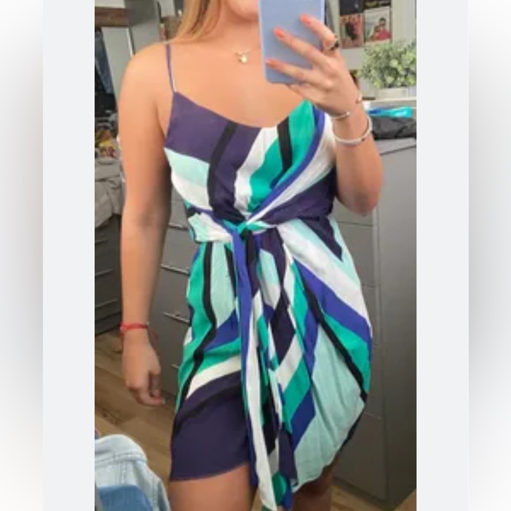 Olivaceous Green and Blue patterned dress